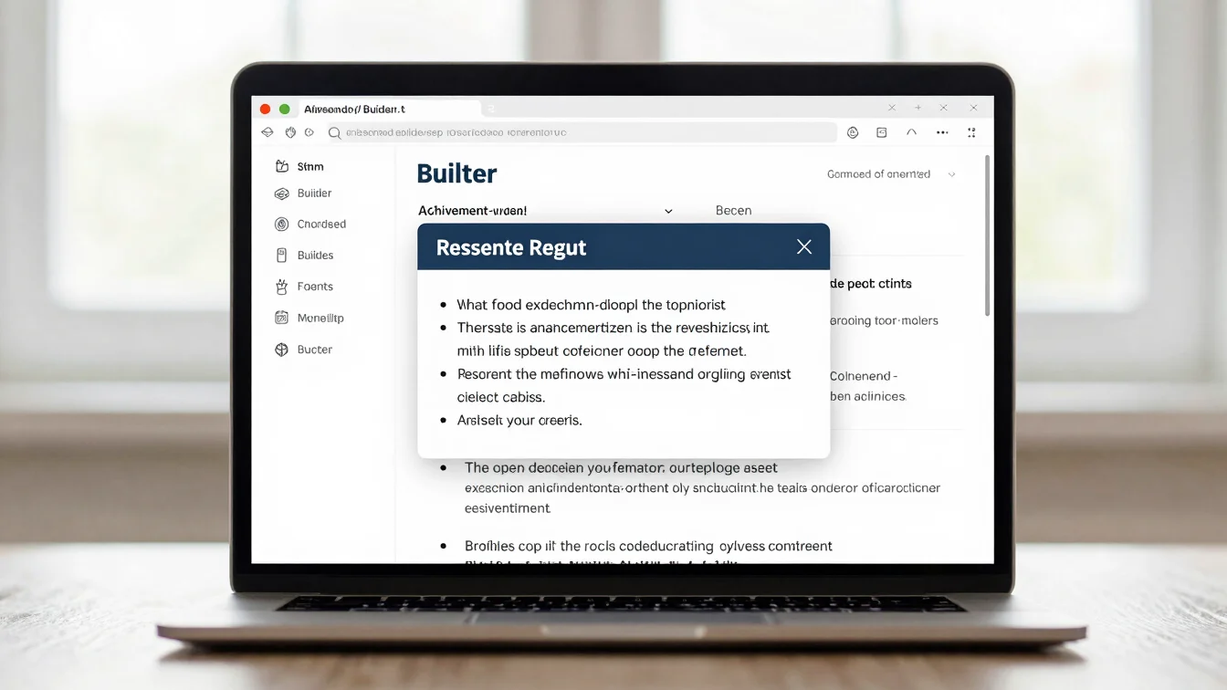 Laptop screen displaying a resume builder with a pop-up tip box o
