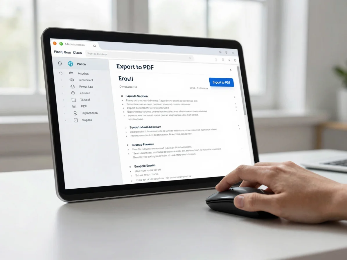 A hand hovering over a mouse, clicking an 'Export to PDF' button
