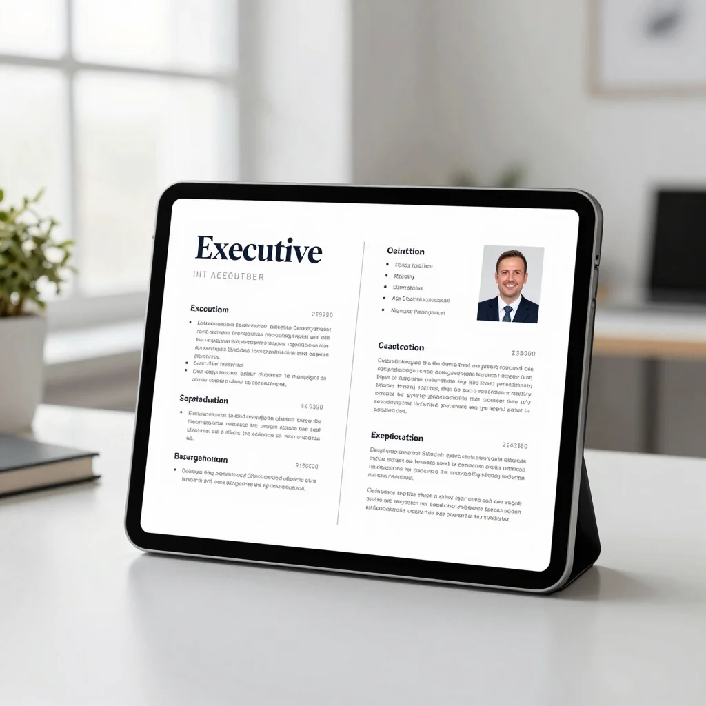 Executive resume template with elegant serif fonts, two-column st